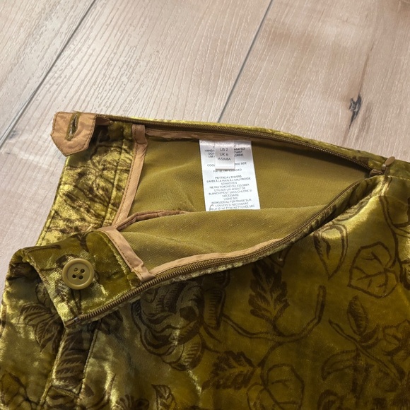 Anthropologie Gold Velvet Wide-Leg Floral Pants - Picture 7 of 10